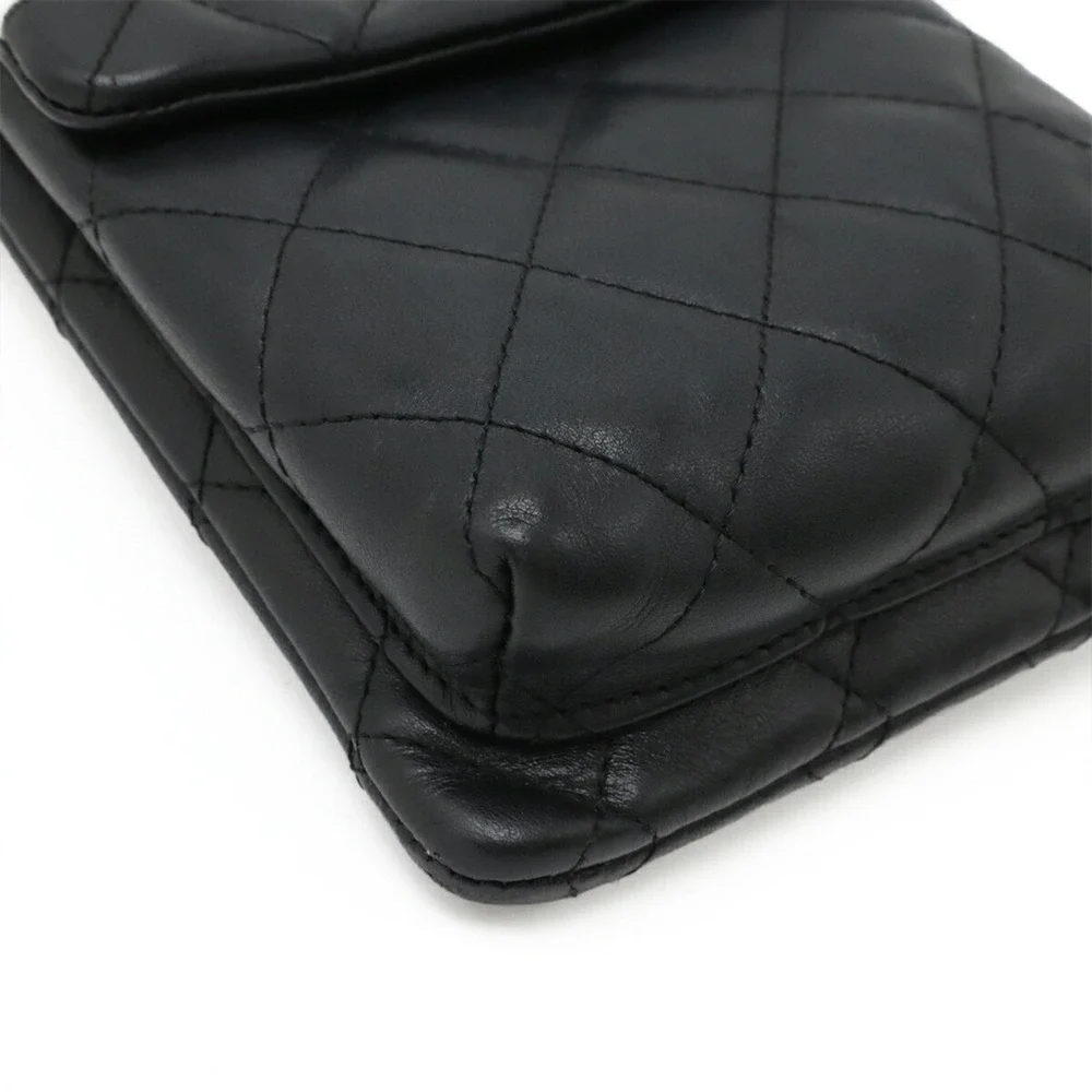 CHANEL Black Leather Logo Pochette Shoulder Bag